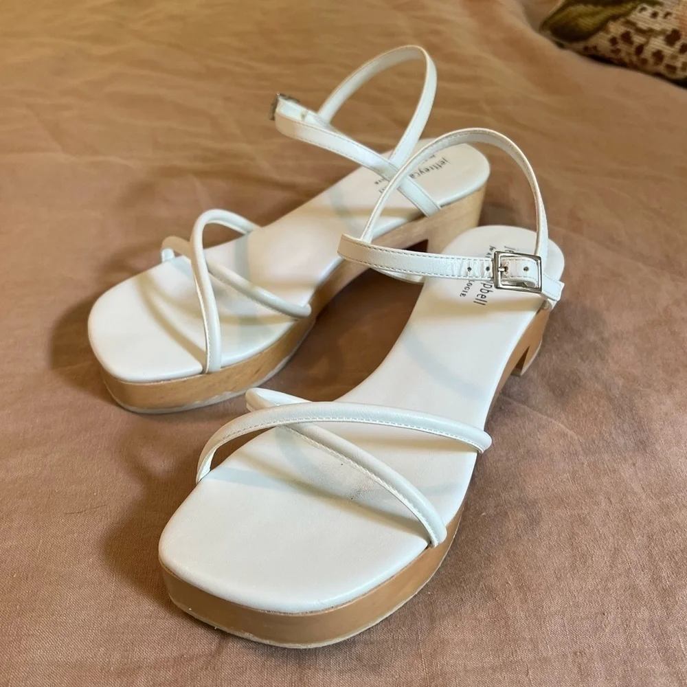 Anthropologie Jeffrey Campbell White Wooden Platform Sandals Platforms Size 7